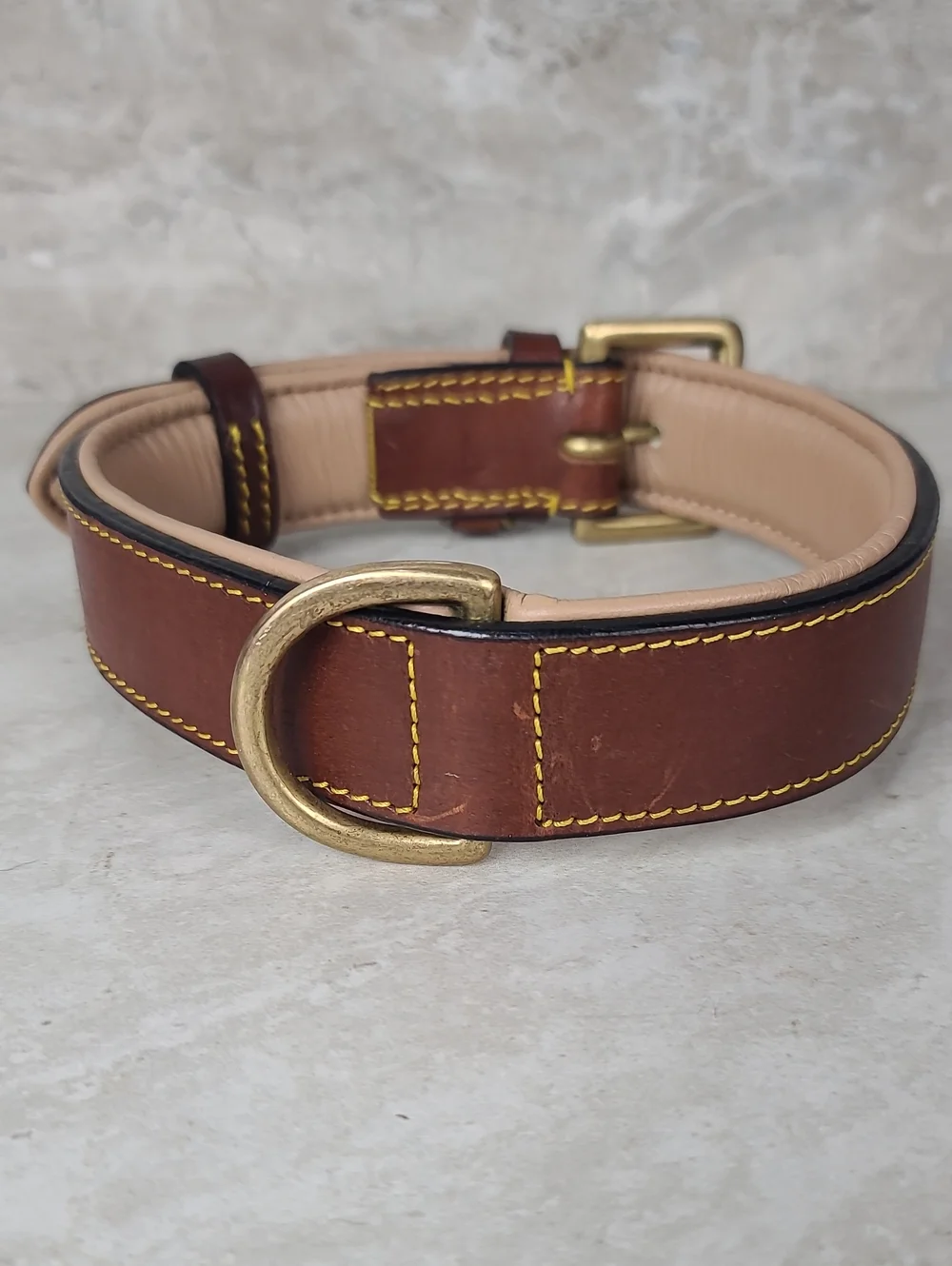 Soft Touch Collars Two-Tone Brown Leather Belt-Style Dog Collar Brass Buckle 24